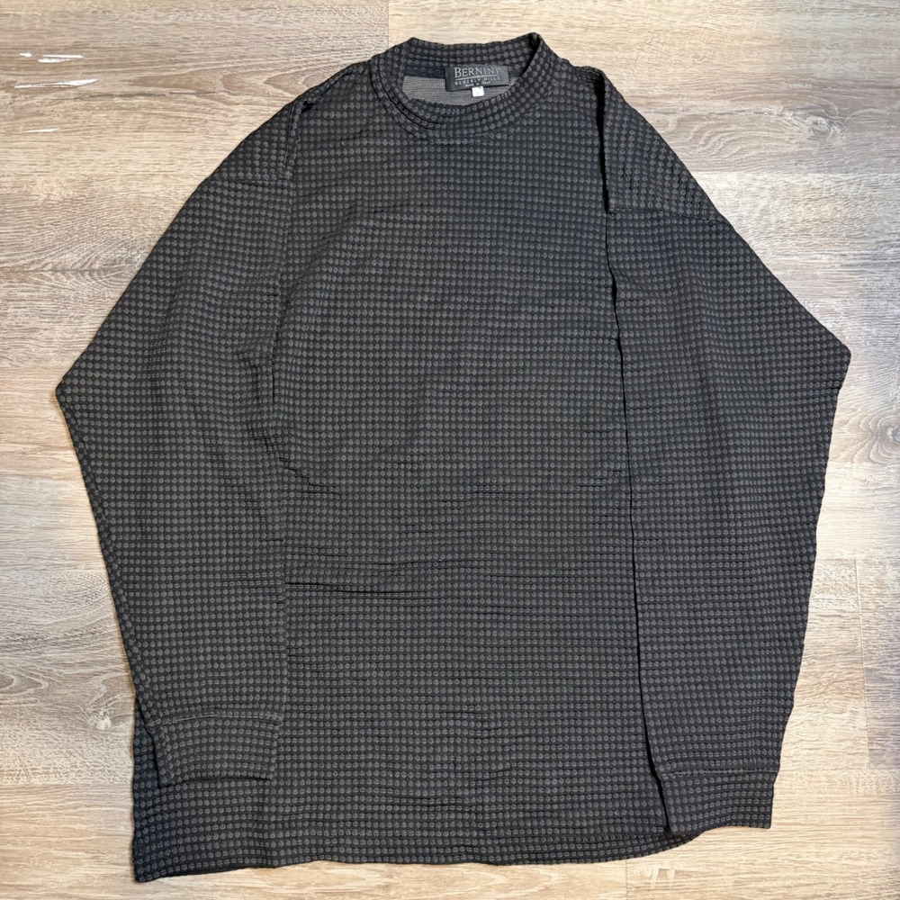 Bernini Beverly Hills Mens Mock Neck Textured Knit Long Sleeve Shirt Italy M